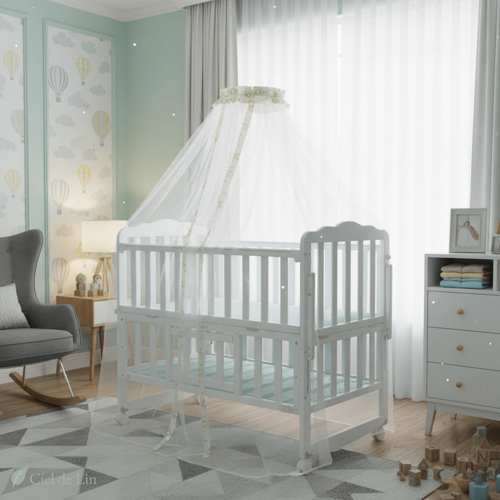 Ciel de lit moustiquaire pliable bébé – Protection respirante - Vue 2 – Ciel de Lin