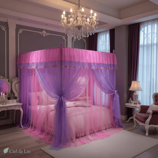 Ciel de lit palais romantique pour fille – Moustiquaire 3 portes élégante – Ciel de Lin