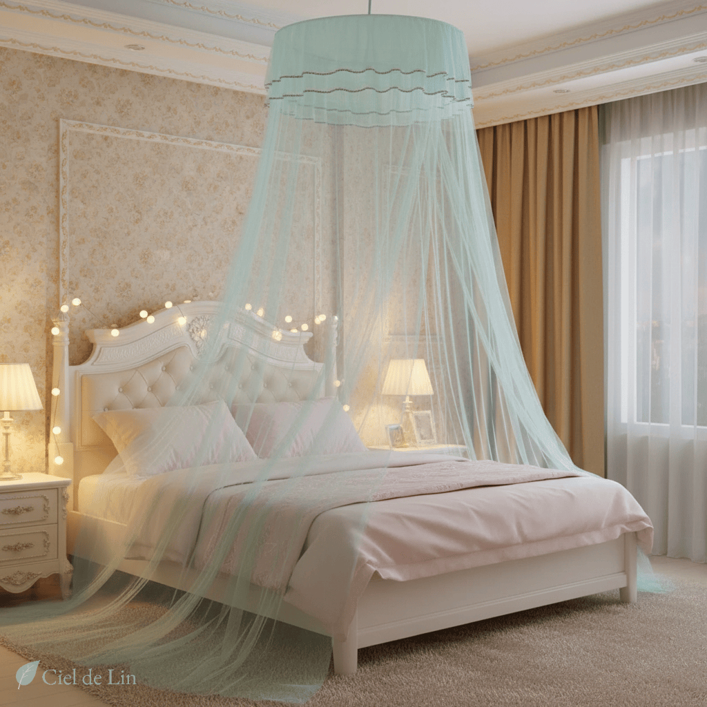 Ciel de lit princesse élégant – Moustiquaire conique décorative pour chambre romantique - Vue 1 – Ciel de Lin