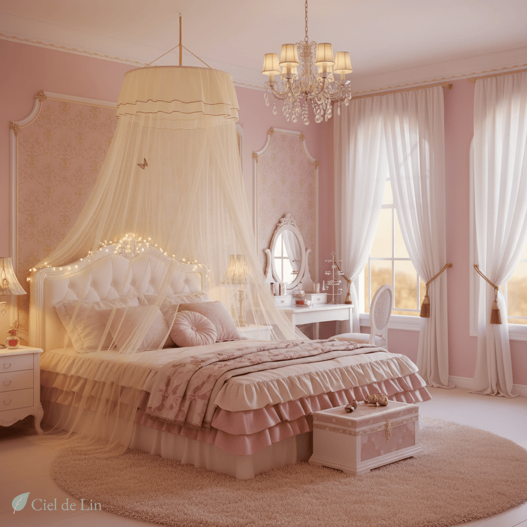 Ciel de lit princesse élégant – Moustiquaire conique décorative pour chambre romantique - Vue 3 – Ciel de Lin