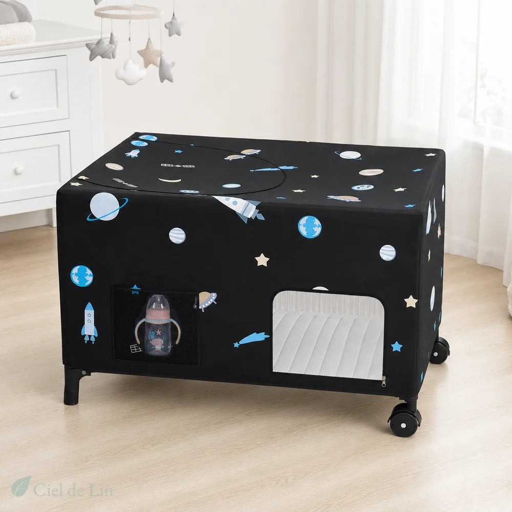 Moustiquaire lit bébé occultante motif espace 96x70cm angle droite – Ciel de Lin