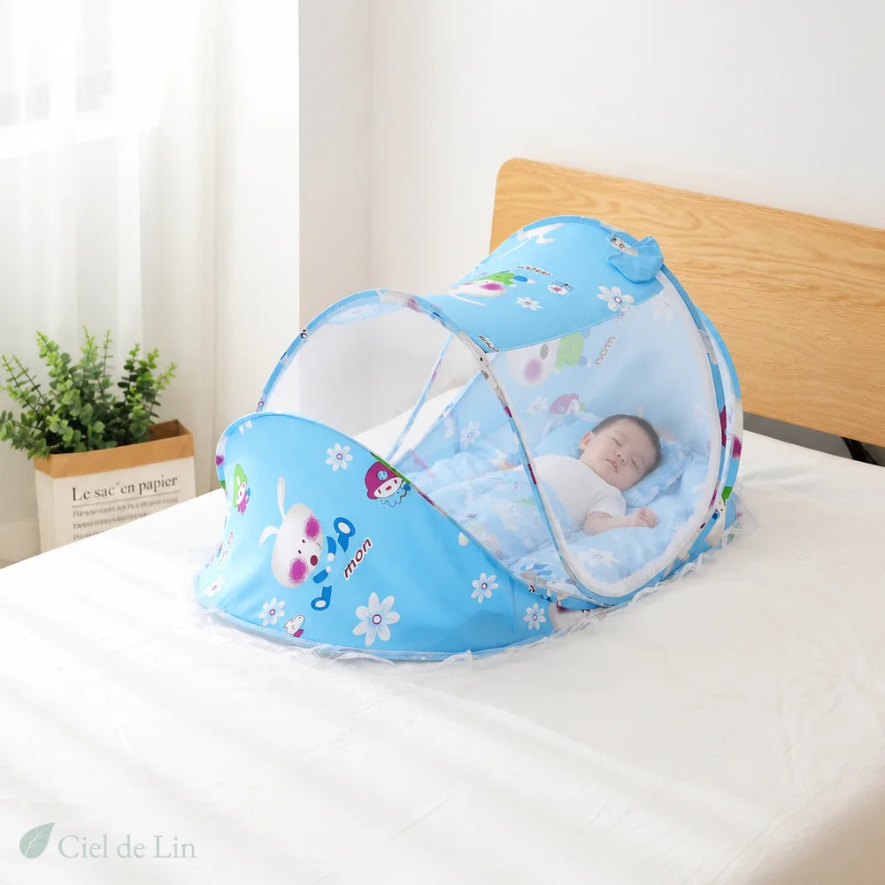 Moustiquaire lit bébé pliable lapins bleu – Ciel de Lin
