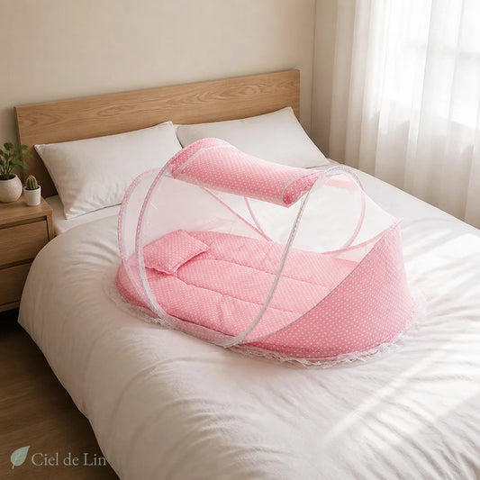 Moustiquaire lit bébé pliable rose – Ciel de Lin