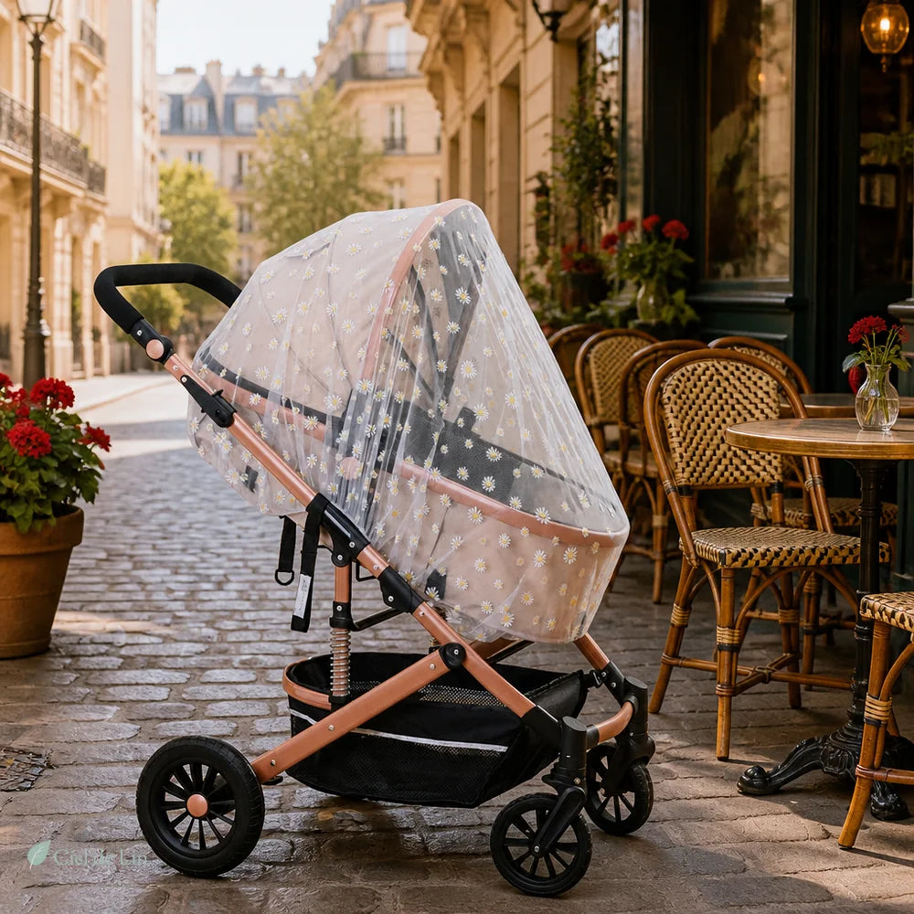 Moustiquaire poussette bébé terrasse café – Ciel de Lin