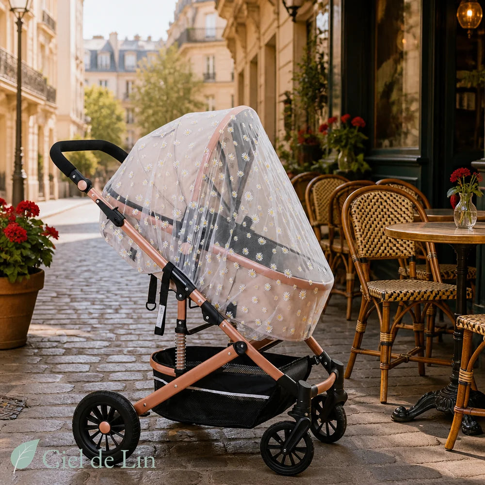 Moustiquaire poussette bébé motif café – Ciel de Lin
