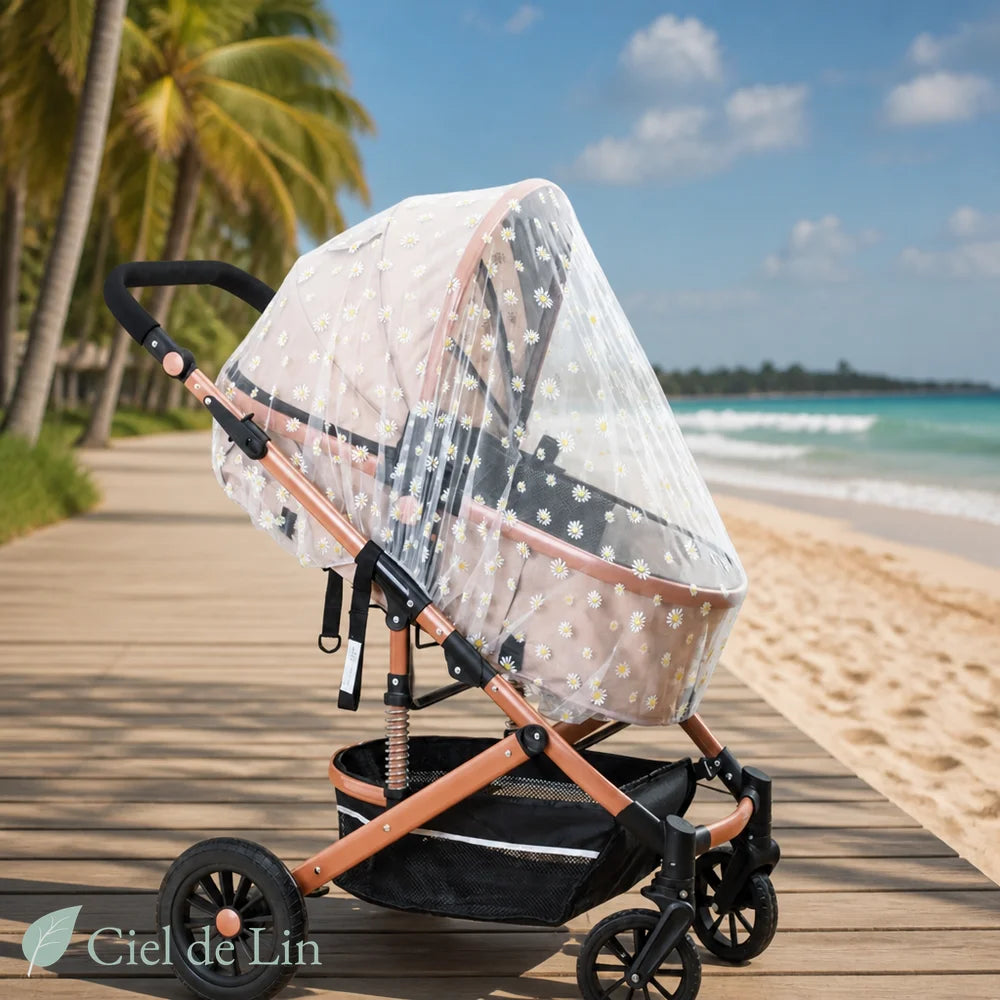 Moustiquaire poussette bébé motif plage – Ciel de Lin