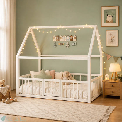 Lit cabane métal blanc 140x200cm chambre enfant – Ciel de Lin