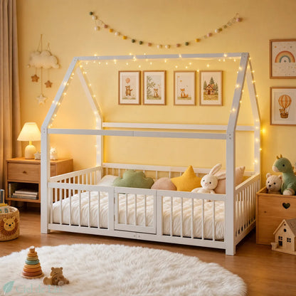 Lit cabane métal blanc 140x200cm chambre complète – Ciel de Lin