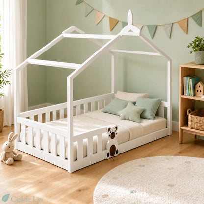 Lit cabane Montessori toit triangulaire 90x200cm 45° – Ciel de Lin