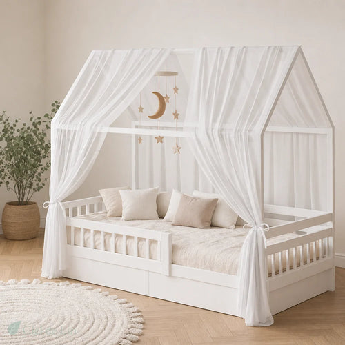 Voile lit cabane enfant blanc 150x350cm – Ciel de Lin