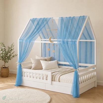Voile lit cabane enfant bleu 150x350cm – Ciel de Lin