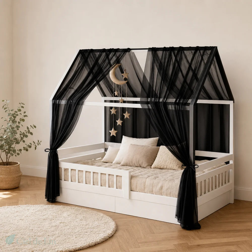 Voile lit cabane enfant noir 150x350cm – Ciel de Lin