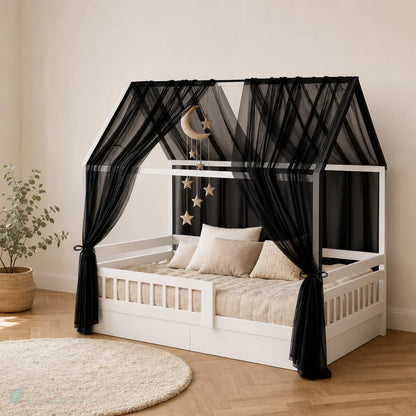 Voile lit cabane enfant noir 150x350cm – Ciel de Lin