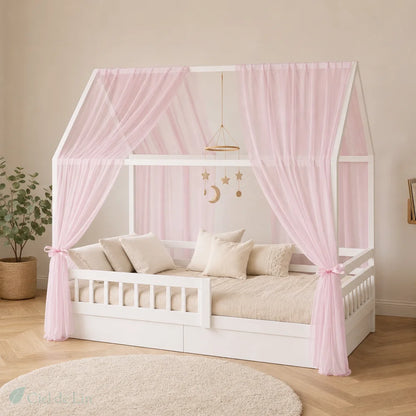 Voile lit cabane enfant rose 150x350cm – Ciel de Lin