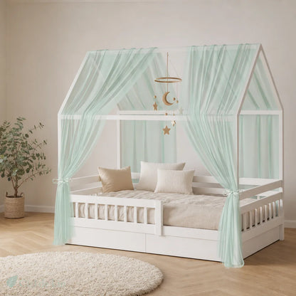 Voile lit cabane enfant vert sauge 150x350cm – Ciel de Lin